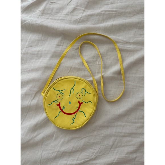 Penelope Gazin Handbags - Penelope Gazin Yellow Round Crossbody Purse Bag Embroidered Smiley Face